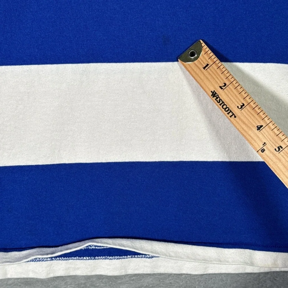 Polo Ralph Lauren Rugby Polo Shirt Mens Medium Blue White Long Sleeve Striped - Picture 2 of 10